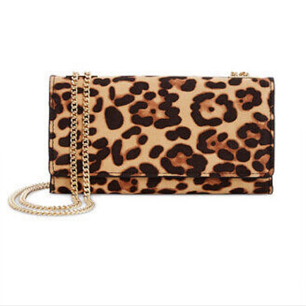 Luci Double Envelope Leopard Gold Chain Crossbody Wallet Handbag